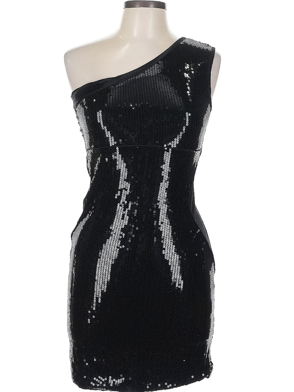 MAJE Black One-Shoulder Sequin Cocktail Dress in Large